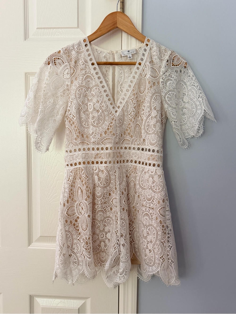 Socialite Ivory Crochet Lace Fit-and-Flare Mini Dress